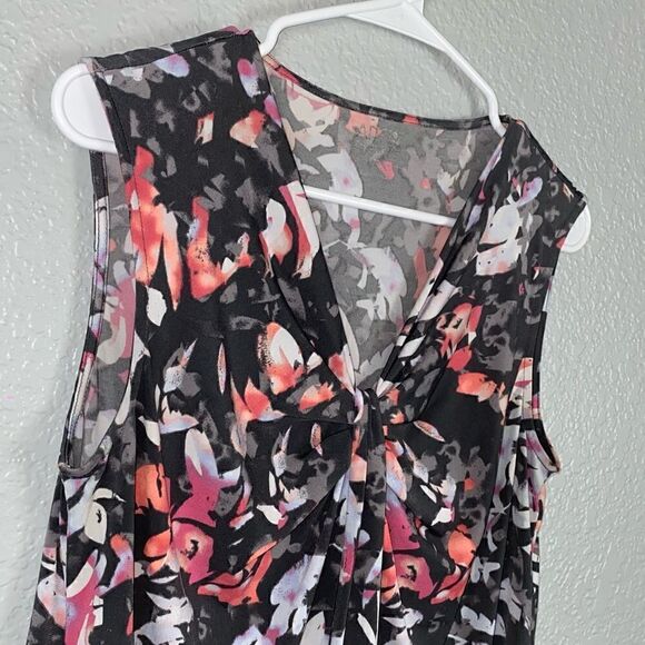 APT.9 Womens Stretch Floral Print V-Neck Sleeveless Blouse Red Black Size L/P - Picture 2 of 7
